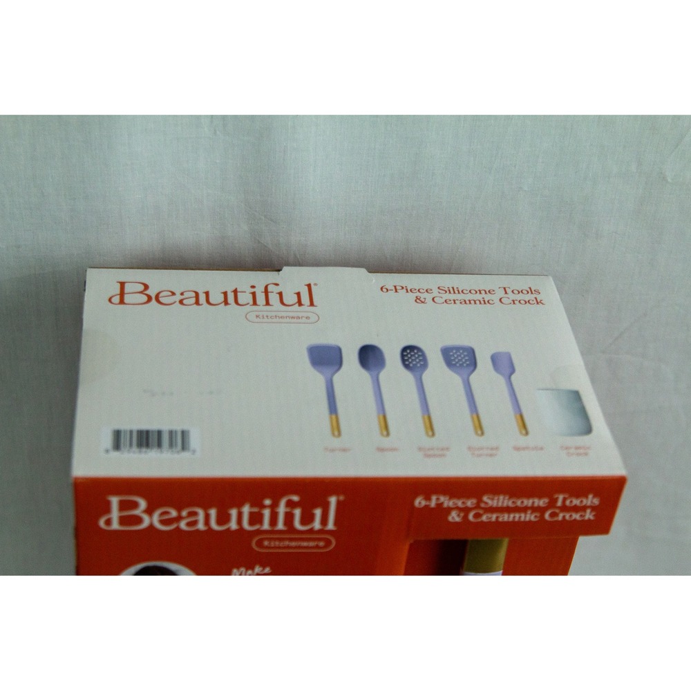 Beautiful by Drew Barrymore 6pc Silicone Kitchen Tool Set Lavender Purple Gold - Picture 8 of 11